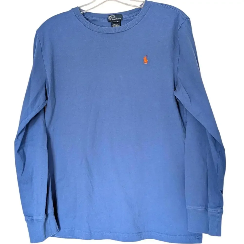 Polo Ralph Lauren Shirt Youth Large‎ 14-16 Blue Long Sleeve Embroidered Pony